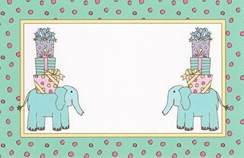 Teal &amp; Pink Polka Dot Border &amp; Elephants Set of 10 Printable Baby Shower Invitation Cards &amp; Envelopes