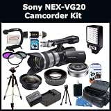 Sony NEX-VG20 Interchangeable Lens HD Handycam Camcorder With 18-200mm Lens + Kit - Includes: Stabilizing Handle/Grip, Video Light, E-Mount SEL16F28 16mm f/2.8 Wide-Angle Lens, 0.45x Wide Angle Lens, 2x Telephoto Lens, Full Size Tripod, 3 Piece Filter Set (UV-FLD-CPL), Replacement NP-FV100 Battery Pack, Rapid Travel Charger, 16GB Class 10 SDHC Memory Card, Memory Card Reader, Table Top Tripod, LCD Screen Protectors, Carrying Case and Cleaning Kit with SSE Microfiber Cleaning Cloth