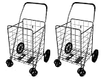 2 Jumbo Folding Shopping Black Swivel Carts