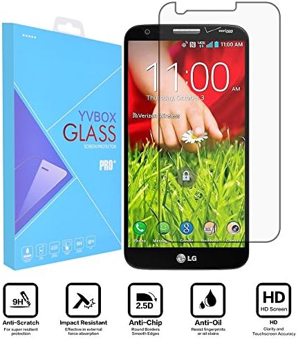 LG G2 Armor Screen Protector, YVBOX 0.26mm 9H Anti-Scratch Shatterproof Ballistics Tempered Glass Screen Protector Film for LG G2 D800 D801 D803 LS980 VS980 - Crystal Clear