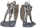 Medieval Knights in Armor Bookends - Each Wielding a Sword and Shield - Hand Painted Book Ends