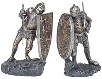 Medieval Knights in Armor Bookends - Each Wielding a Sword and Shield - Hand Painted Book Ends