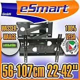 eSmart TV Wandhalterung LCD / PLASMA TV | 56 107 cm | 22 42 Zoll | VESA 100 400 | Neigbar | Schwenkbar | Schwarz | Montagelöcher am TV max. 465 x 355 mm (Breite x Höhe) Monitor