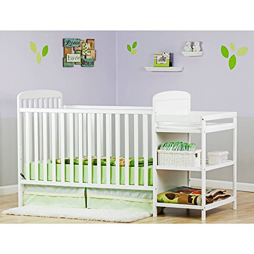 2-in-1 Full Size Crib and Changing Table, White Crib Cconverts into a Toddler Bed, a Daybed and Full Size Bed Teething Rail Storage Shelves Underneath