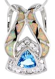 Sterling Silver Slide / Pendant, Inlaid w/ Pink Lab Opal with 8 mm Amethyst Trillium CZ, 1 1/8 (28 mm) tall,