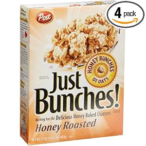 Honey Bunches of Oats Just Bunches Honey Roasted Cereal, 17-Ounce Boxes (Pack of 4) by Post