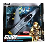 Hasbro Year 2008 G.I. Joe Exclusive Deluxe Action Figure Vehicle Set - Fighter Jet CONQUEST X-30 (Dim: 18 x 12 x 6) with Removable Missiles, Fold-Up Landing Gear, Removable Bombs and Opening Canopy Plus 4 Inch Tall Pilot Figure Lt. Slip Stream