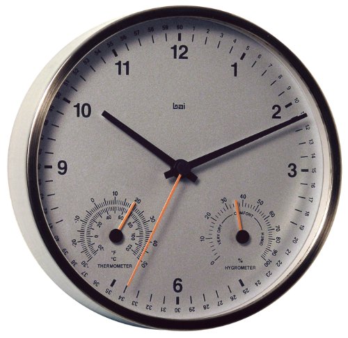 Bai Designer Weather Station Wall Clock, Silver