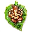 Ganesh on Leaf Terra-cotta Wall Hanging