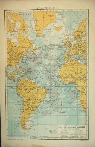 1893 MAP ATLANTIC OCEAN SOUTH AMERICA AFRICA ICELAND
