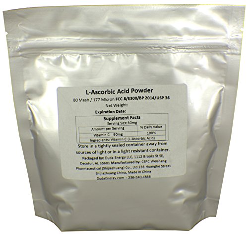 Duda Energy asc08oz Bag of L-Ascorbic Acid Powder 99+% Food Grade USP36/BP2012 Naturally Fermented Pure White Crystals Form of Vitamin C, 8 oz.