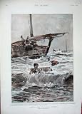 1892 COLOUR PRINT WINE FUNCHAL MADEIRA SHIP MAN BARREL