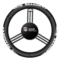 NFL Seattle Seahawks Leather Steering Wheel Cover, One Size, Black
