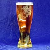 Custom Etched USMC emblem on 23 oz Pilsner Glass Set of 2