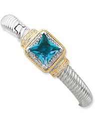 Sterling Silver & Flash Gold plated Blue CZ Hinged Cuff Bangle