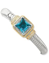 Sterling Silver & Gold-plated Blue Cz Hinged Cuff Bangle, Best Quality Free Gift Box Satisfaction Guaranteed
