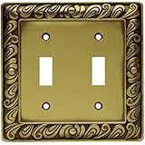 Brainerd 64040 Paisley Double Toggle Switch Wall Plate / Switch Plate / Cover, Tumbled Antique Brass