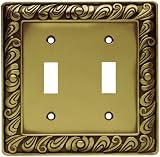 Liberty Hardware 64040 Paisley Double Switch Wall Plate - Tumbled Antique Brass