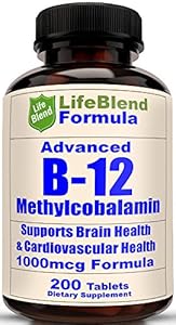 Advanced Vitamin B-12 1000 MCG - Supports Brain Cells & Nervous System - 200 Chewable Tablets - Dissolves in the Mouth