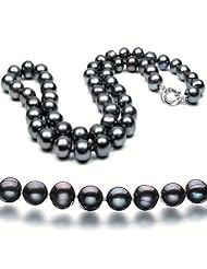 Candygem 16 Inch Hand Knotted 8mm. Black Freshwater Cultured Pearl Necklace From Aaliyah Hongs Designer Collection.
