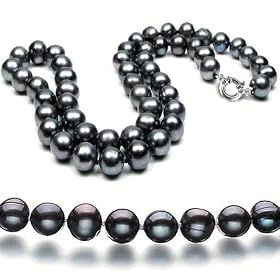 CandyGem 16 Inch Hand Knotted Black Freshwater Cultured Pearl Necklace by
