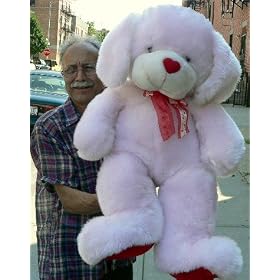 30 BIG SOFT PINK PUPPY PLUSH DOG - HAS HEART-SHAPED NOSE and LOVE and HEARTS RIBBON by BigPlush