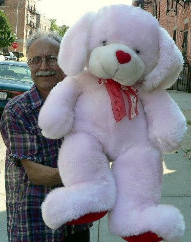 30' BIG SOFT PINK PUPPY PLUSH DOG - HAS HEART-SHAPED NOSE and LOVE and HEARTS RIBBON