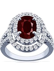 14K White Gold Cushion Cut Ruby Ring With Sidestones