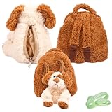 FURRY 11inch Puppy Raving Backpack in Brown and White + 3 LIVE * LAUGH * LOVE Bracelets
