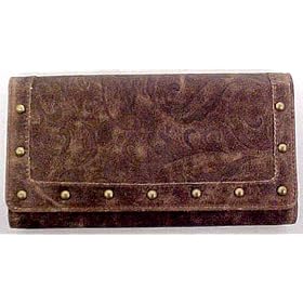 Distressed Brown Western Studded Checkbook Wallet by Western Style Wallets