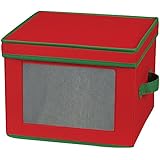 Household Essentials Dinner Plate Holiday Storage Chest,Red Canvas with Green Trim