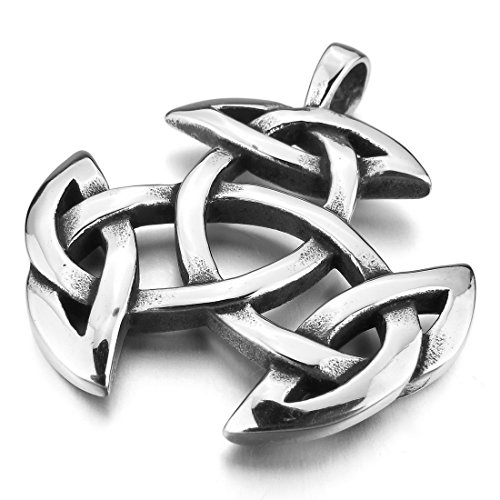 Men's Stainless Steel Pendant Necklace Silver Irish Celtic Knot Triquetra Vintage -with 23 inch Chain