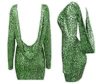 Sexy Long Sleeves Cotton/Polyester Backless Sequined Bodycon Dress/Club Dress/Party Dress/Mini Dress 