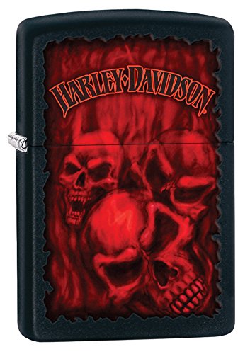 Zippo 218 Harley Davidson Black Matte Lighter with Skulls