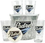 San Diego Padres Satin Etch Bucket and 4 Glass Gift Set