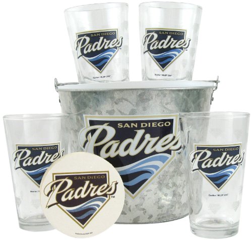 San Diego Padres Satin Etch Bucket and 4 Glass Gift Set