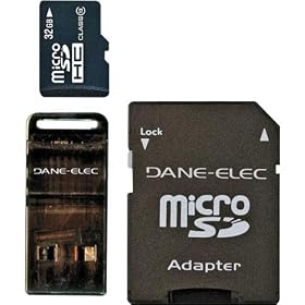 Memory- SD- MicroSD-Dane-Elec 32GB Class 10 microSD Card with 2 Adapters