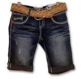 Wallflower 5 Pocket Belted Bermuda Denim Shorts with Rolled Cuff and Heavy Stitch Accents