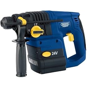 DRAPER 24V SDS C/LESS DRILL NI-CD Cordless Tools <> Part 44448″ /></a></p>
<p>  o   Expert Quality  o   Variable speed o   Rotary function o   Hammer function o   Chisel function o   Safety clutch o   Forward/reverse facility o   Adjustable side handle and depth rod o   Soft grip handle Supplied complete with: three SDS+ drills, SDS+ chuck adaptor, 13mm geared chuck, carrying case, two 24V 1.8Ah Ni-CD battery packs, 230V AC universal one hour fast charger with BS 3 pin plug. Display packed. Specification: Batteries   …   2 x 1.8Ah Ni-CD Drilling capacities:  <a href=