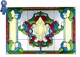 Review SCI  / Stained ART Glass CLASSIC VICTORIAN Burgundy GEOMETRIC Design WINDOW Panel
