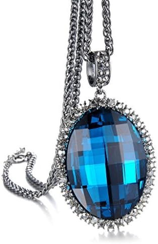 Elegant Lady Giant Crystal Diamond Pendent Necklace with Titanium Steel Chain