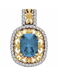 Sterling Silver and 14K Yellow Gold Antique Cushion Cut Swiss Blue Topaz and Diamond Pendant -- LIFETIME WARRANTY