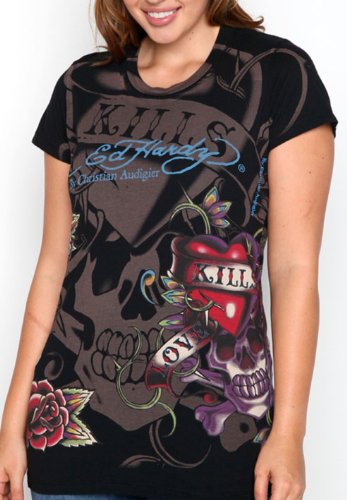 Ed Hardy women's Plus Size Multi Print Love Kills Slowly Shirt