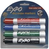 Expo Dry Erase Markers, Intense Colors, Low Odor Ink, Chisel Tip, 4 Markers: Red, Blue, Green & Black