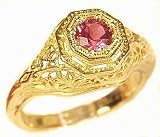 14k Yellow Gold Edwardian Style Filigree Pink Tourmaline Ring
