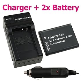 eForCity Replacement D-Li88 Li-Ion Battery (2 Pack) + Battery Charger w/ Car Adapter for Pentax Optio H90 / P70 / P80 / W90 / WS80