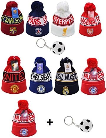 Soccer Fan Beanie Winter Hat with Key Chain by World Sports Fanatics® ✮ All Clubs &amp; Countires ✮ Knit and Cuffed ✮ One Size Fits All (Adult - One Size Fits All, Bayern Munich)