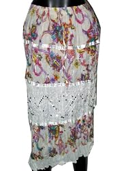 Casual Skirts -White with Pink Print Sequin Girls Short Straight Skirt