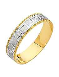 14k Yellow and White Two Tone Gold Satin Engraved Designer Wedding Ring Ring... by 