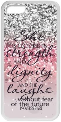 iPhone 5C Protective Case - She is Clothed with Strength &amp; Dignity She Laughs without Fear of the Future Proverbs 31:25 - Bible Verse Pink Sparkles Glitter Pattern iPhone 5C TPU(Laser Technology) Case Cover